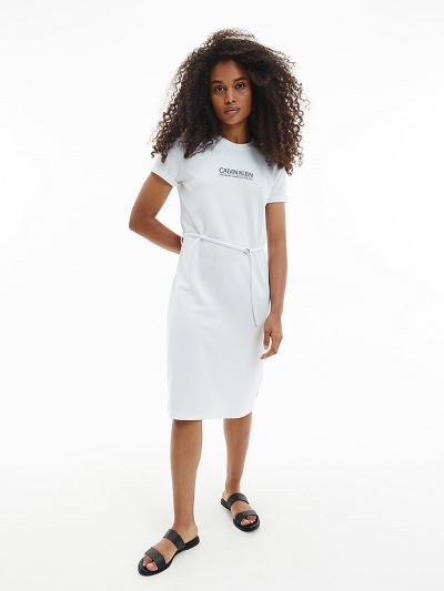 Calvin Klein Ruhák HU814782 | Calvin Klein Recycled Logo Női Pólóruha Világos Fehér